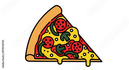 A slice of pepperoni pizza cartoon.