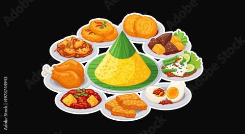 A vibrant collection of Indonesian dishes, showcasing a variety of traditional culinary delights