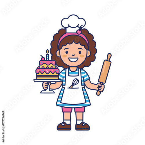 Little Girl Wearing Chef Hat Apron.