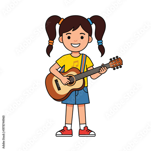 Little girl playing acoustic guitar.