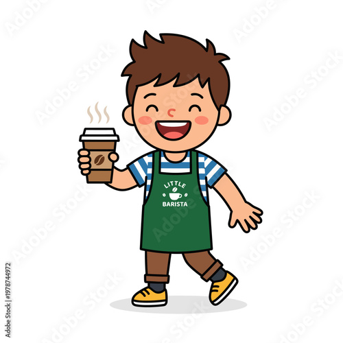 Smiling Boy Holding Coffee Cup.
