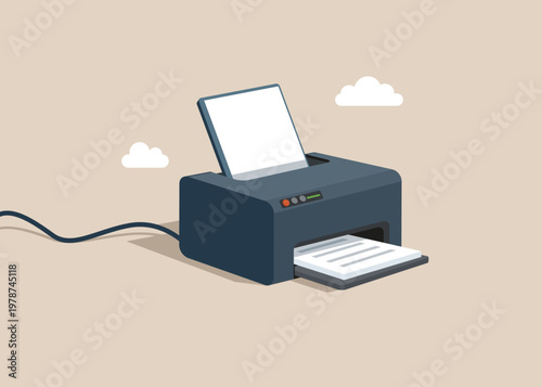 Office laser printer for printing documents. Copier and scan machine. Flat vector illustration