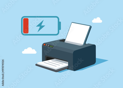 Office laser printer discharged. Multifunctional gadget. Flat vector illustration