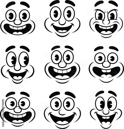 Collection of cartoon faces with various expressions vector art face icon funny face expression surprise character illustration collection emoticon