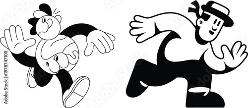 Two cartoon characters one in dynamic running pose vector illustration with cartoon character action character movement illustration activity