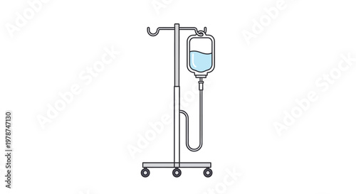Medical IV drip stand with bag.