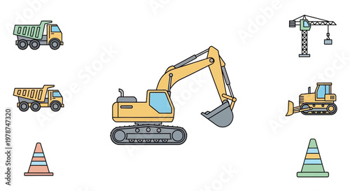 Yellow excavator heavy construction equipment machine.