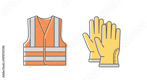 Orange safety vest and yellow gloves.
