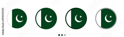 Free Download Set of circular Pakistan flag icons with different border styles and shadows. Isolated on a white background, these round national symbols are perfect for web buttons and digital UI design - GFXLoad