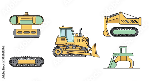 Heavy construction equipment bulldozer and excavator.