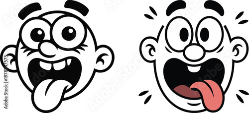 Close-up cartoon faces expressing shock and surprise with wide eyes and open mouths tongue sticking out facial expression surprise face shocked face