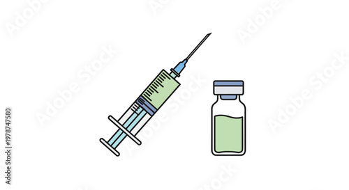 Medical syringe and vaccine vial.