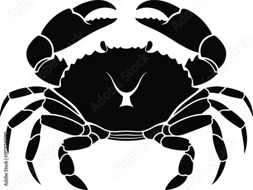 A striking black and white silhouette depicts a crab with prominent claws and detailed leg structures high quality professional modern elegant