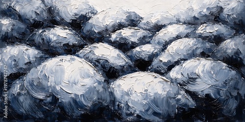 Abstract black and white oil painting texture with thick impasto brushstrokes and monochrome swirls