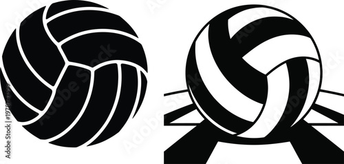 Vector illustration set of two volleyballs one in silhouette and one with detail white background volleyball illustration silhouette equipment activity