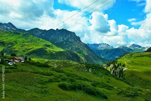 Austrian Alps - view from the trail near Trittalp to the village of Zürs in the Lechtal Alps