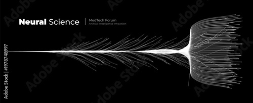 Neural Network Human Isolated Neurone Growth. Abstract White Line on Black Background. AI Biotech Medtech Science Research and Innovation Neurology Medical Industry. Vector Illustration