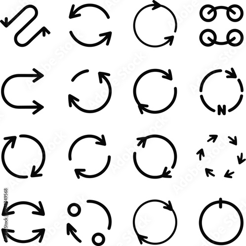 Arrow and cycle icons: direction rotation movement with rotation movement direction circular navigation interface backward clockwise counterclockwise