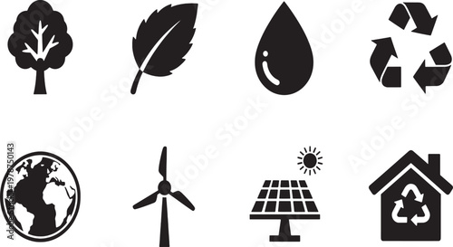 Simple set of tree vector icons in black silhouette style with nature and holiday design elements