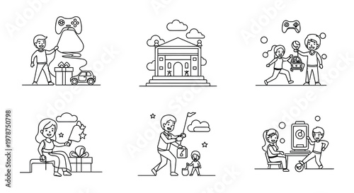 Children enjoying a playground swing set on a sunny day