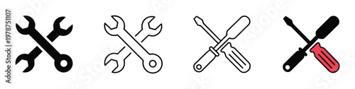 Set of crossed wrenches and screwdrivers representing tools and repair