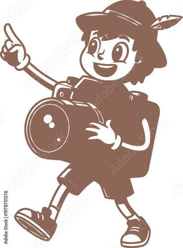 A cute baby reindeer character and a funny dog illustration in a festive Christmas zoo with a cartoon tree design