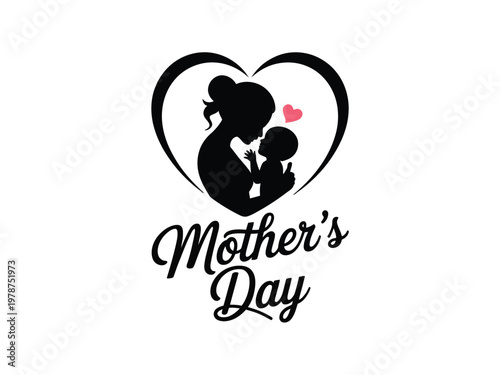 Motherhood silhouette icon features a loving parent and child nestled inside a heart shape.