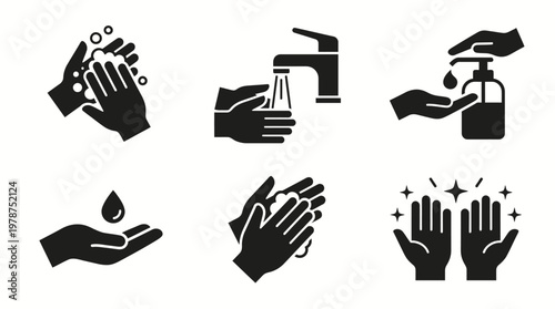Hygiene and cleanliness a set of icons illustrating proper hand washing techniques for health and safety