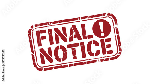 Red oval stamp with final notice text in bold keywords white letters