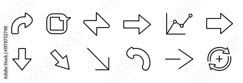Collection of line art icons representing various arrows and a simple graph.