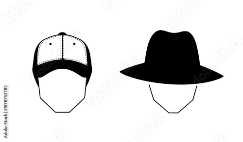 Stylish male and female hats vector set in flat illustration with baseball cap and panama hat