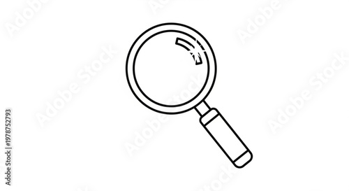 A minimalist line art illustration of a magnifying glass with a handle on a transparent background