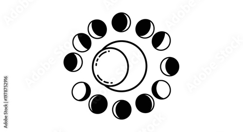 Phases of the moon in a circle.