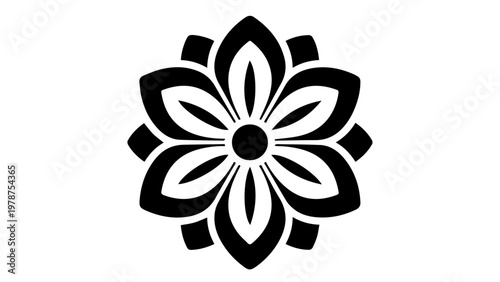 Fotografie Black stylized flower stencil isolated on white background with flora outline gr