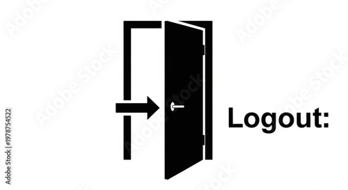 A minimalist vector graphic icon of an open door with an arrow pointing to the right, symbolizing logout or exit.