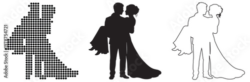 Romantic groom carries bride in his arms, celebrating their wedding day