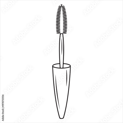 A black and white drawing of a mascara tube