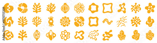 Vibrant Yellow Orange Abstract Organic Shapes and Modern Decorative Elements Collection for Creative Graphic Design, Branding, and Web Projects, Isolated on White Background