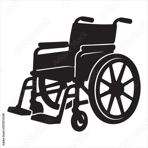 A black silhouette of a wheelchair on a white background