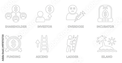 Business and Finance Shareholder, Investor, Funding, Incubator, Ladder, Island