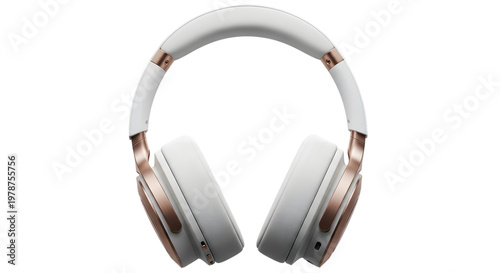 Modern wireless overear headphones in white and rose gold isolated on transparent background