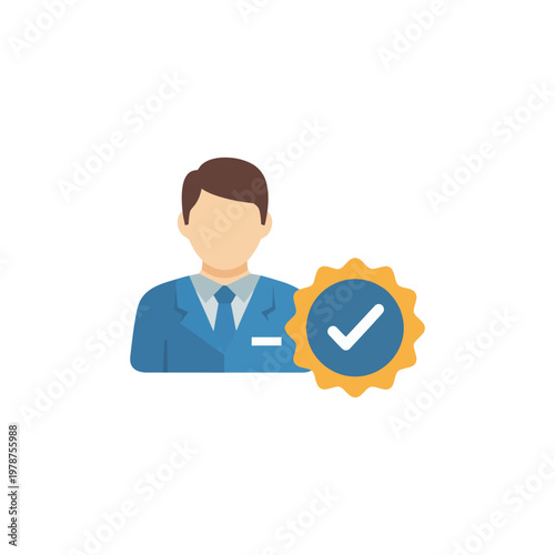 flat vector icon of hiring concept with person and check mark badge