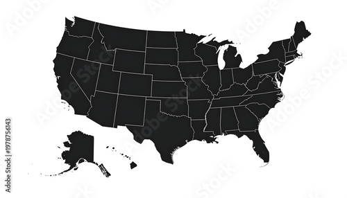 United States of America Map - A Detailed Black Silhouette.