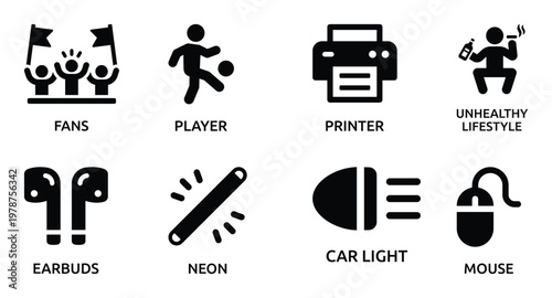 Collection of Eight Black and White Representing Various Concepts