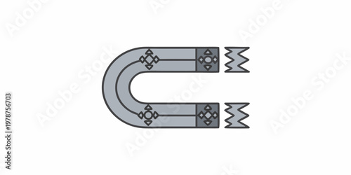 Illustration of a horseshoe magnet with visible magnetic field lines