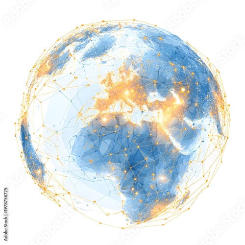 A stunning visual representation of the Earth with a network of connections and lights highlighting global relationships and modern technology