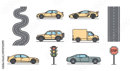 Yellow and gray cars on road.