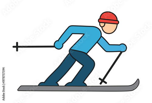 Professional Skier Character Illustration in Action Pose with Winter Sports Gear for Alpine Skiing and Mountain Resort Branding