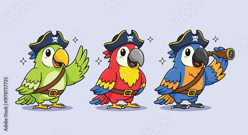 Cute Pirate Parrots Cartoon Collection.
