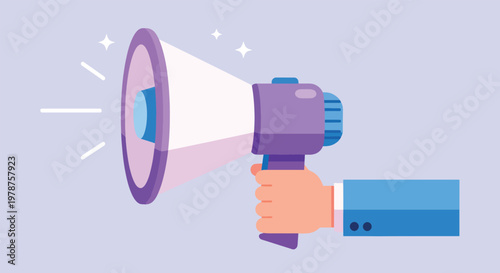 Hand Holding Megaphone Announcing Important News Vector Illustration.